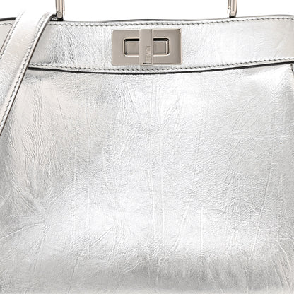 Fendi Rock Millenium Laminata Small Peekaboo I SEE U Satchel Argento 8 of 11