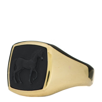 David Yurman 18K Yellow Gold Onyx Petrvs Horse Pinky Ring 57 8 3 of 6