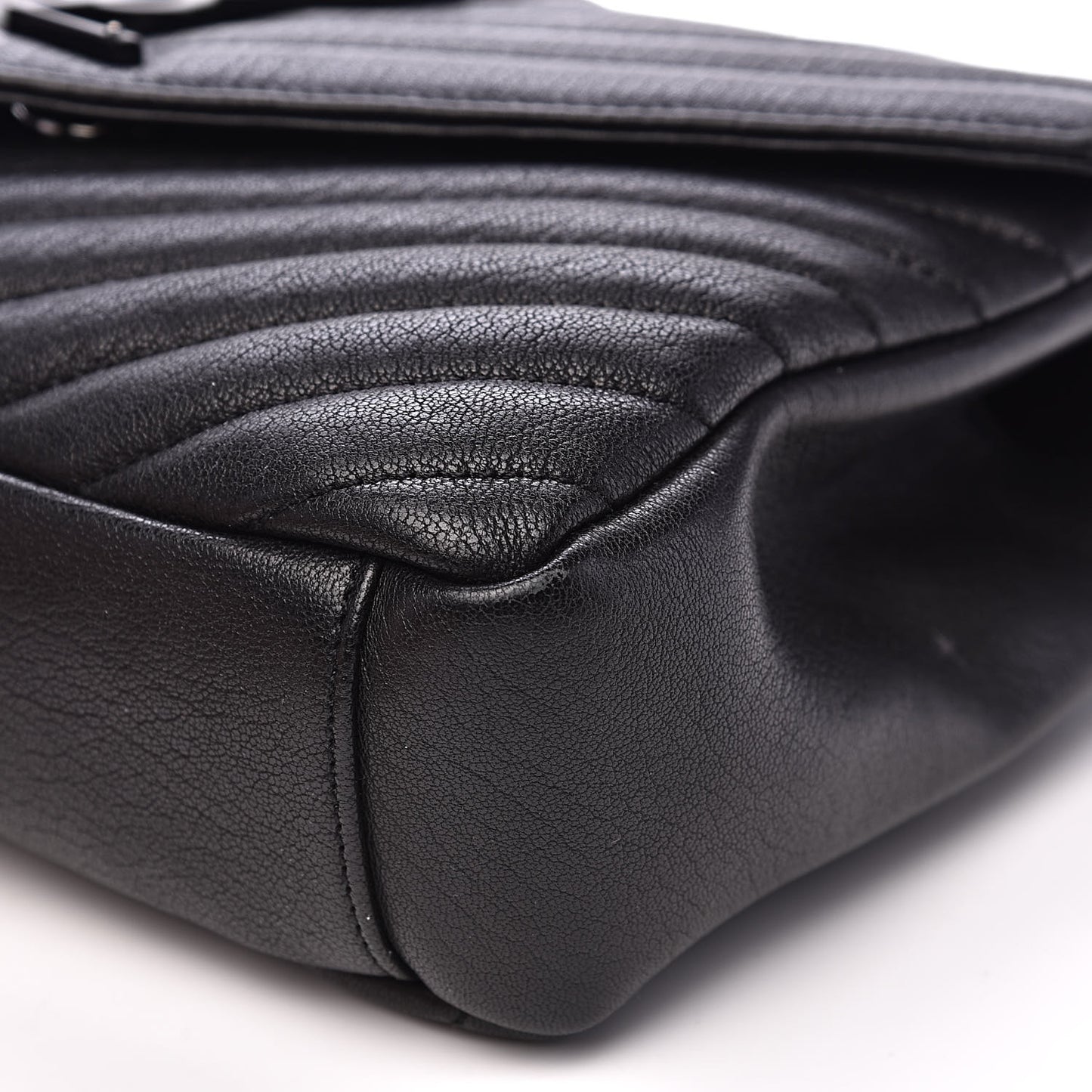 Sheepskin Matelasse Chevron Monogram Medium College Bag Black