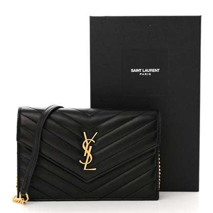 Saint Laurent Matelasse Chevron Monogram Envelope Chain Wallet Black 9 of 12