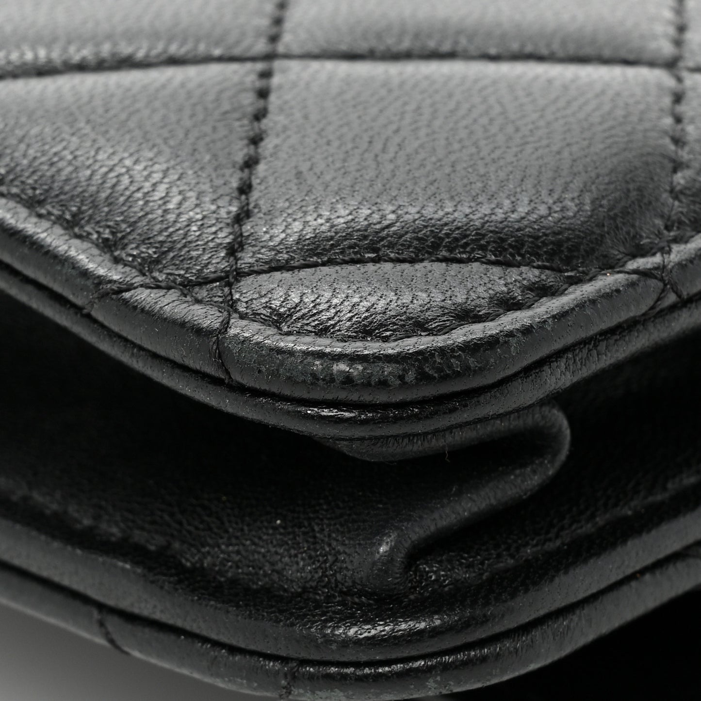 Lambskin Quilted Trendy CC Wallet On Chain WOC Black