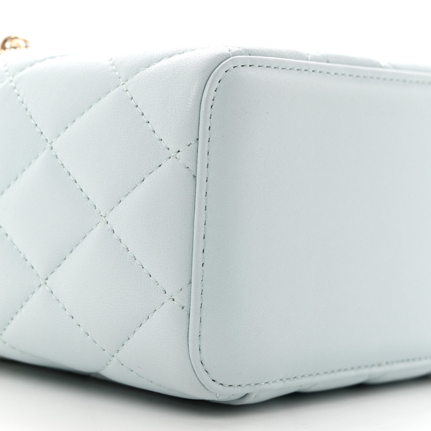 Lambskin Quilted Small Top Handle Vanity Case With Chain Light Blue