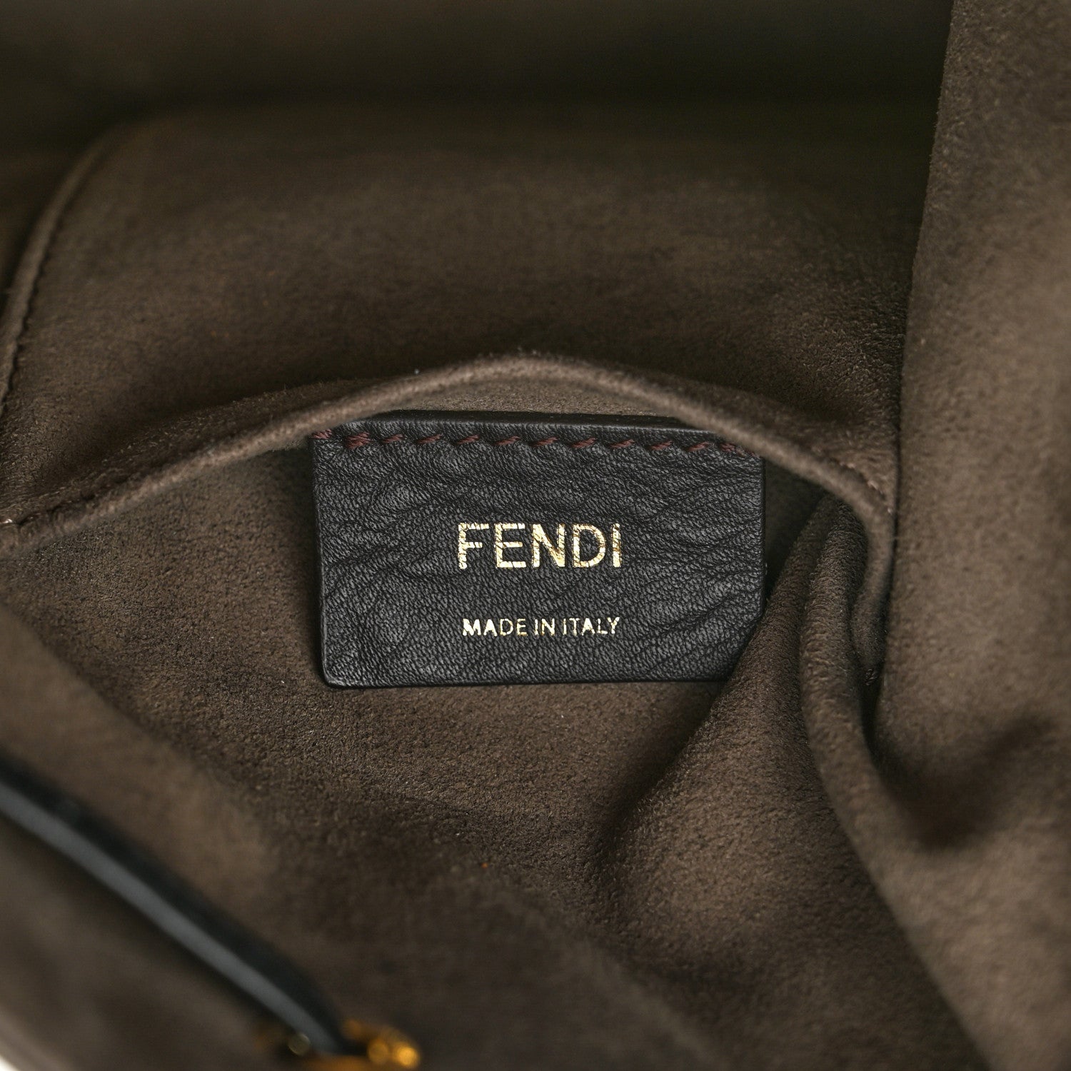 Fendi Glazed Fabric Vitello Grace F is Fendi FF 1974 Stamp Patch Grande Mon Tresor Bucket Bag Mogano Panna Black 6 of 11