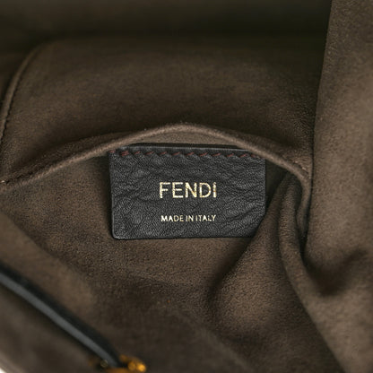 Fendi Glazed Fabric Vitello Grace F is Fendi FF 1974 Stamp Patch Grande Mon Tresor Bucket Bag Mogano Panna Black 6 of 11