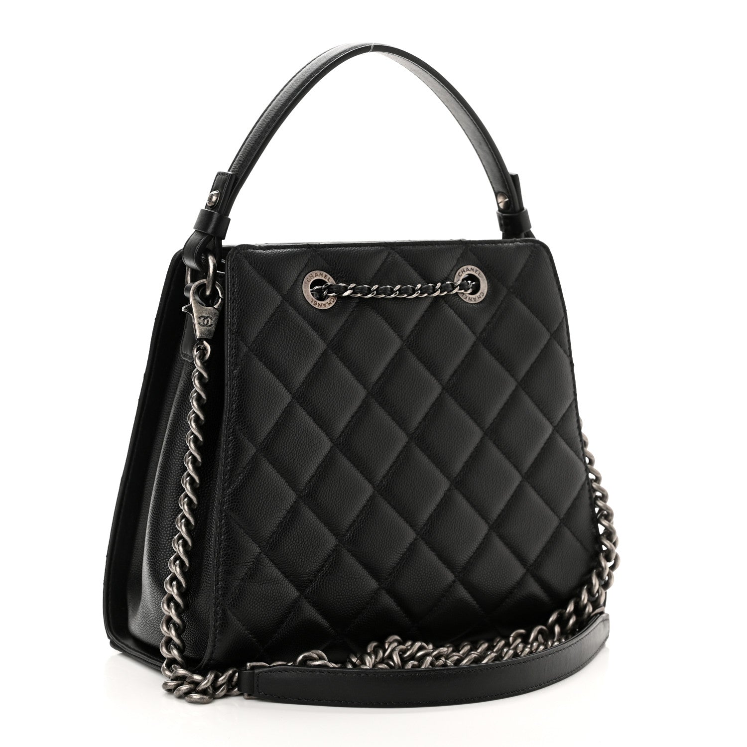 Chanel Caviar Quilted Small CC Bucket Bag Black 2 of 9
