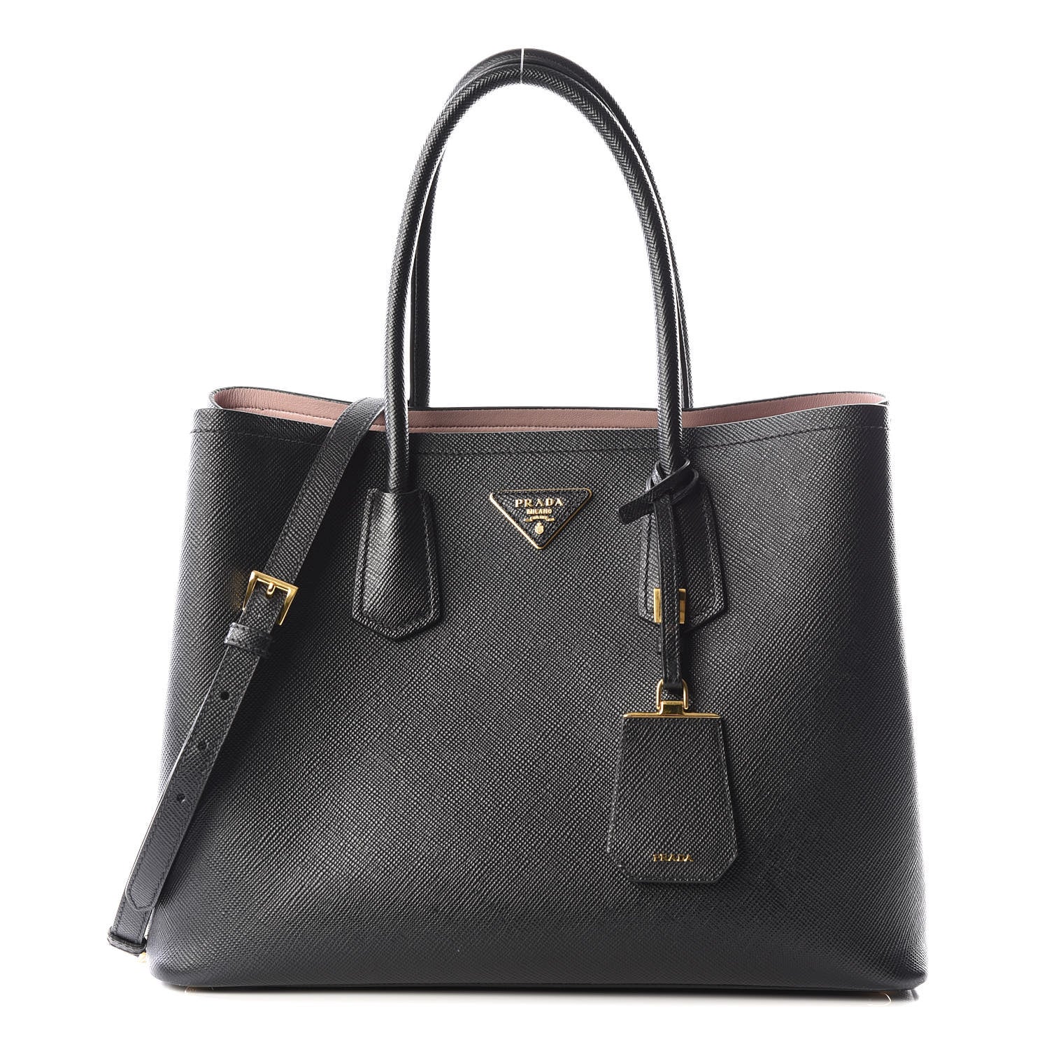 Prada Saffiano Cuir Medium Double Bag Black Mughetto 1 of 10