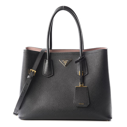 Prada Saffiano Cuir Medium Double Bag Black Mughetto 1 of 10