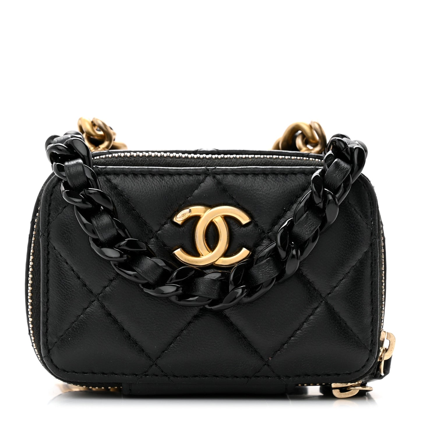 Lambskin Quilted Mini Lacquered Chain Clutch Black
