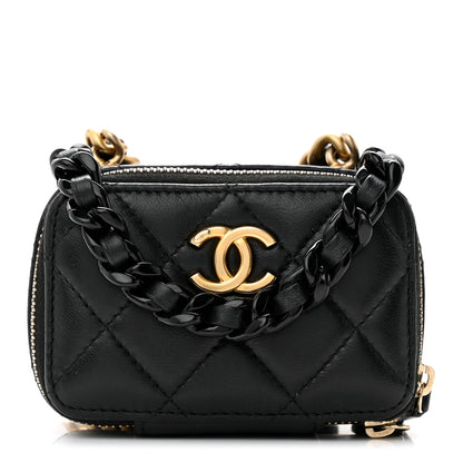 Chanel Lambskin Quilted Mini Lacquered Chain Clutch Black 1 of 11