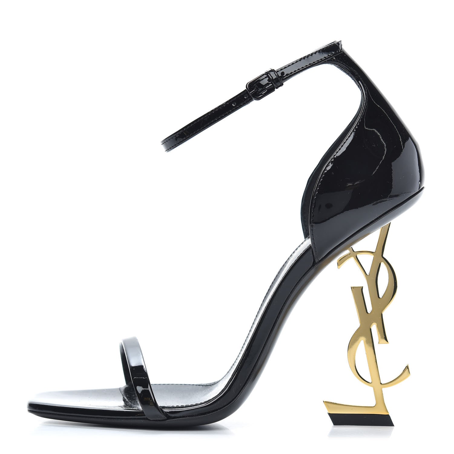 Saint Laurent Patent Calfskin Opyum 110 Sandals 37 Black Gold 1 of 8