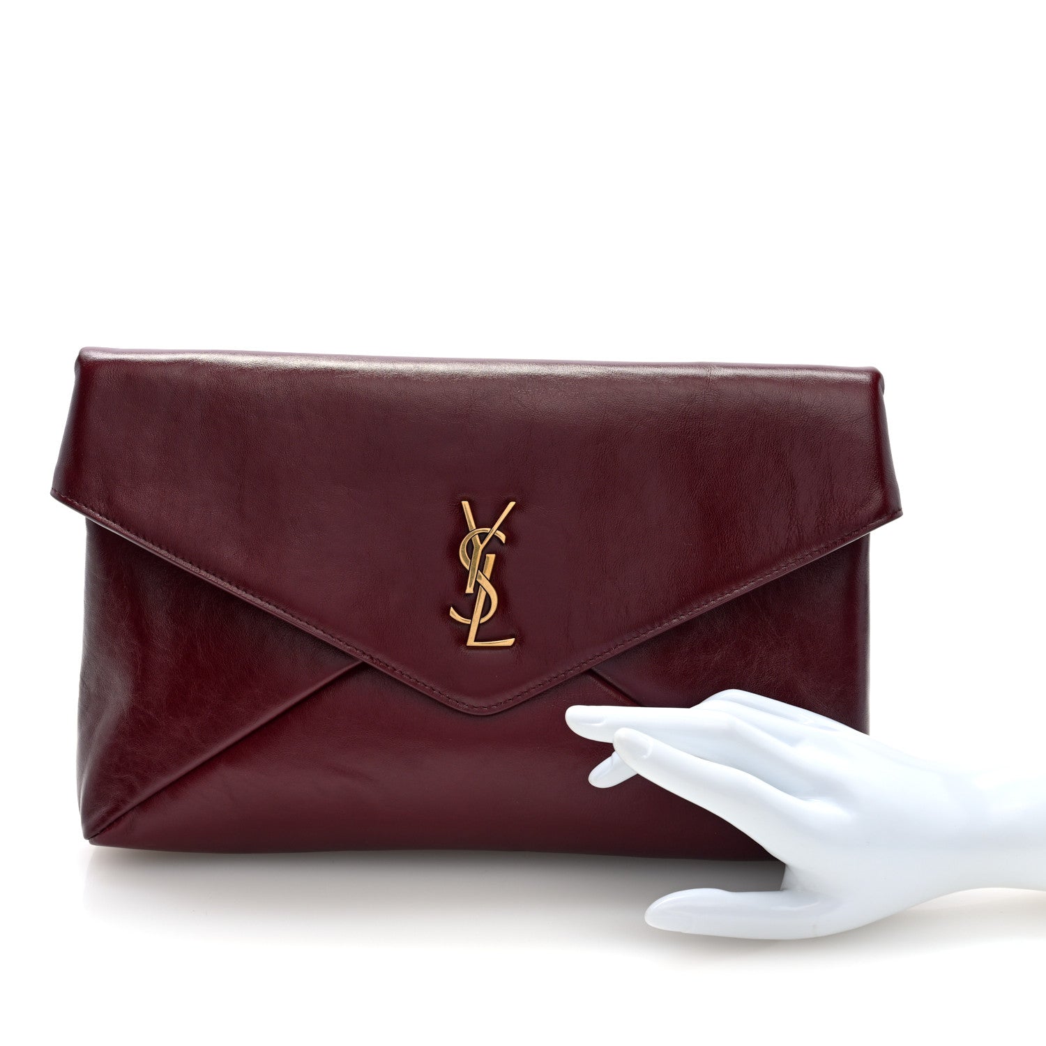 Saint Laurent Lambskin Large Cassandre Envelope Pouch Dark Ruby 2 of 6