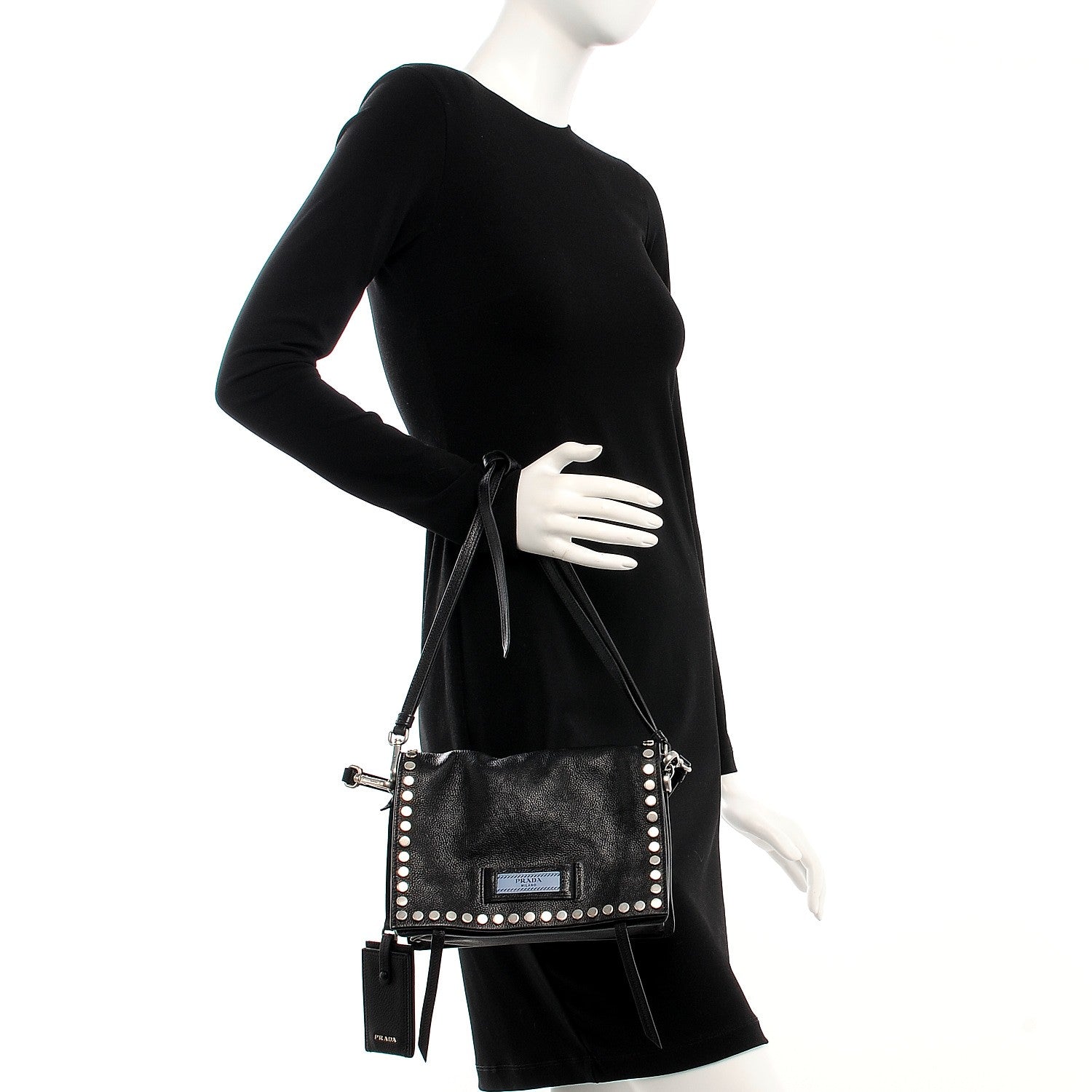 Prada Glace Calf Studded Etiquette Flap Nero Black 3 of 10