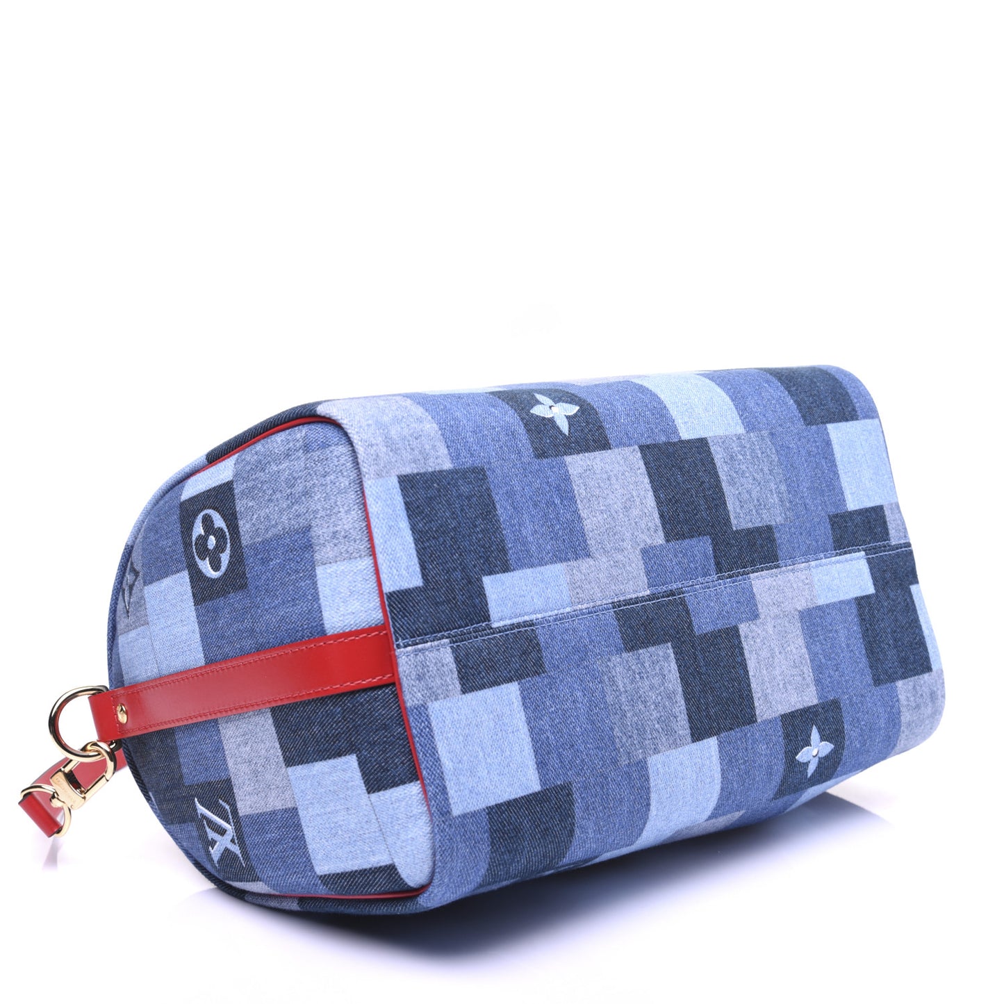 Denim Damier Monogram Patchwork Speedy Bandouliere 30 Blue Rouge