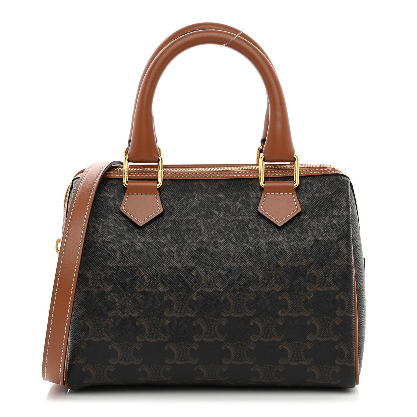 Triomphe Canvas Calfskin Small Boston Bag Tan