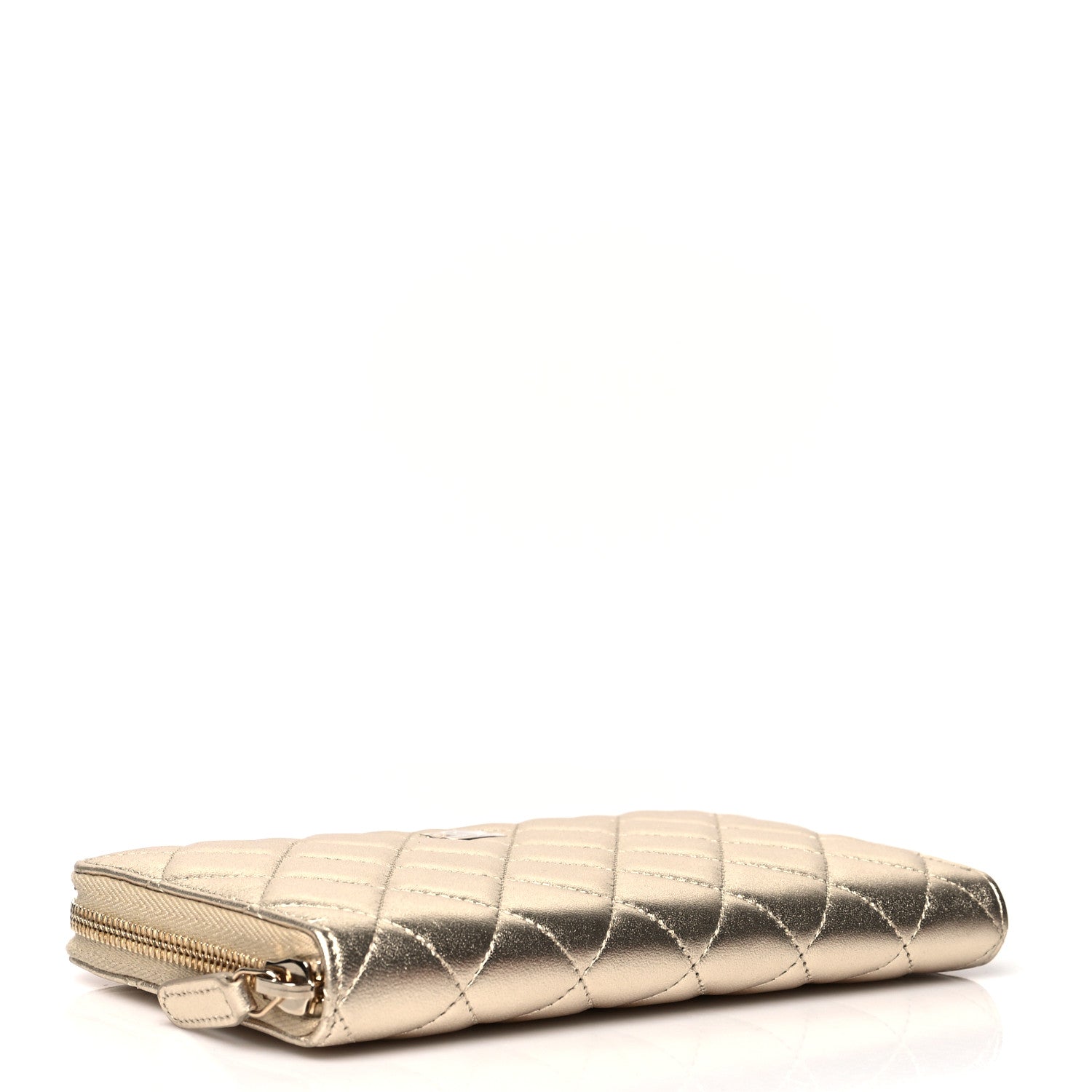 Chanel Metallic Lambskin Quilted Large Gusset Zip Around Wallet Gold 4 of 8