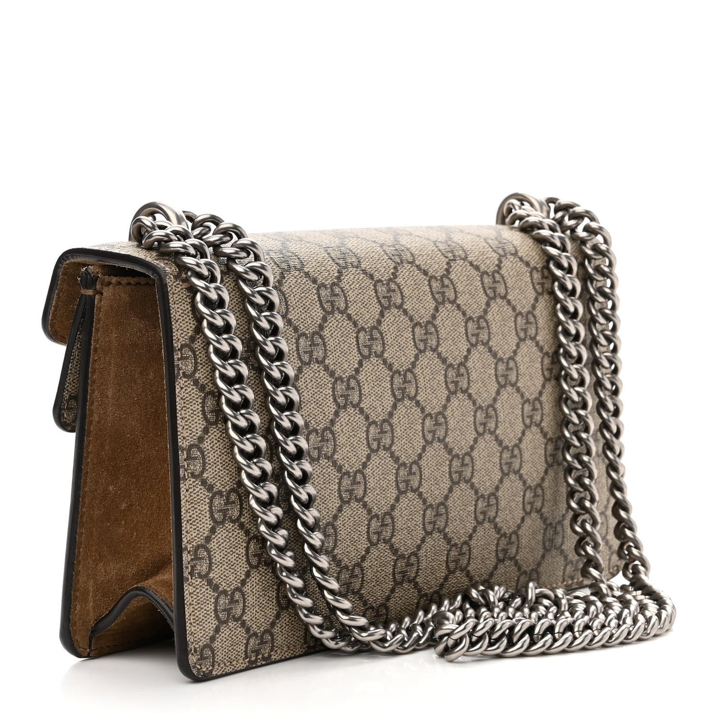 GG Supreme Monogram Suede Crystal Small Dionysus Shoulder Bag Beige Ebony Taupe
