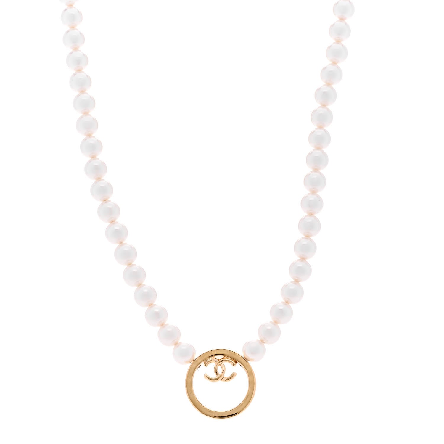 Chanel Pearl CC Round Long Necklace Gold White 1 of 6