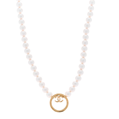 Chanel Pearl CC Round Long Necklace Gold White 1 of 6