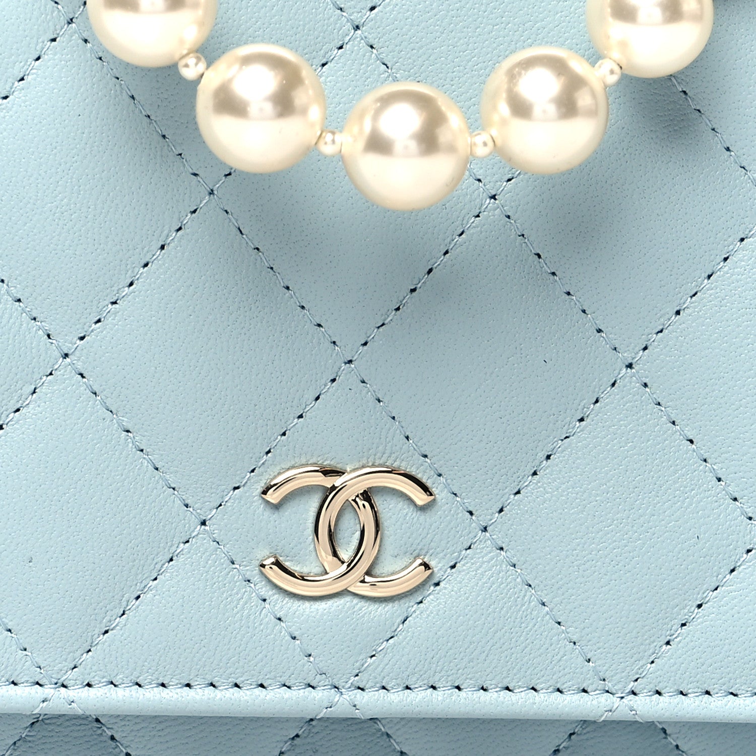 Chanel Lambskin Quilted Pearl Wallet On Chain WOC Light Blue 10 of 12