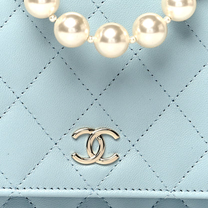 Chanel Lambskin Quilted Pearl Wallet On Chain WOC Light Blue 10 of 12