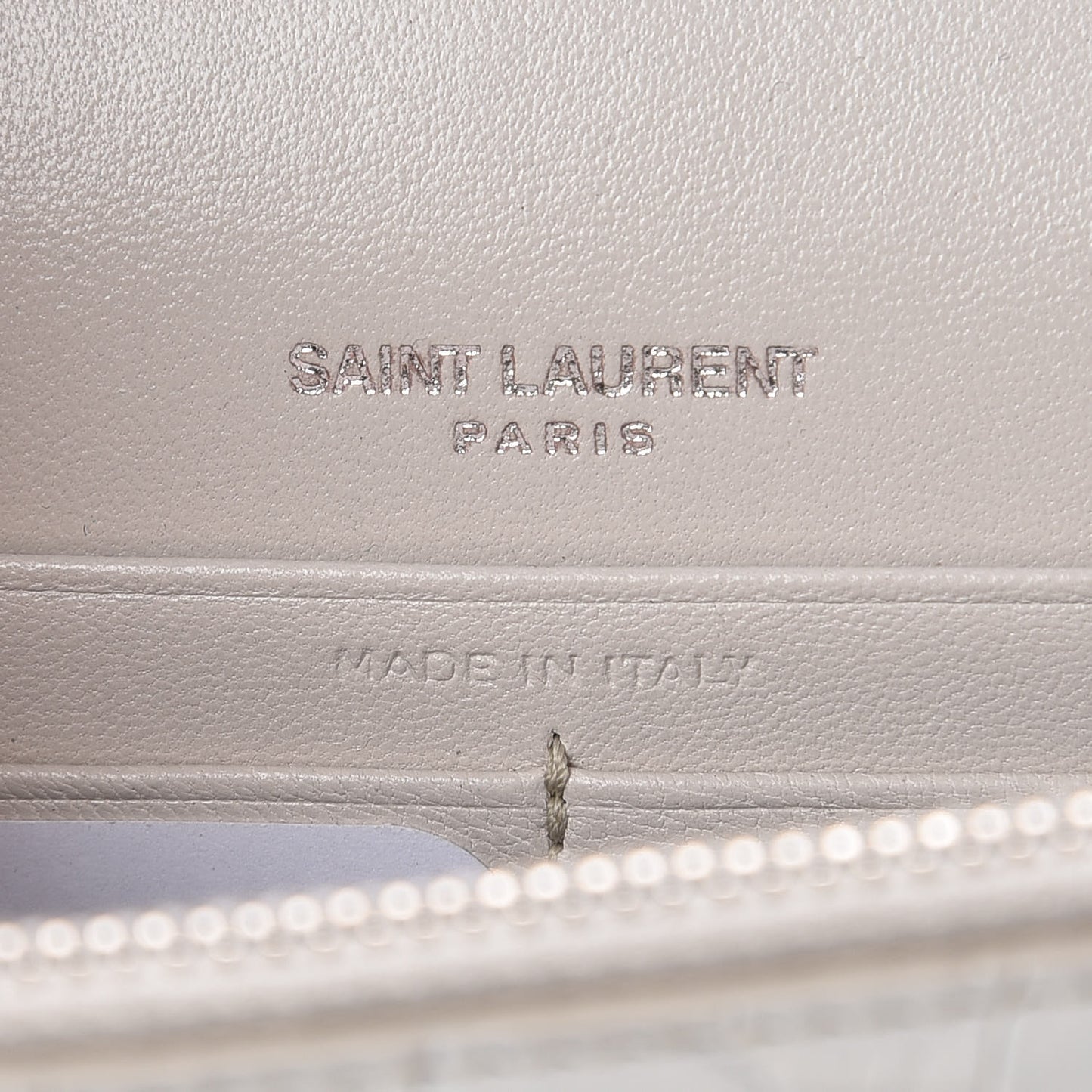 Calfskin Crocodile Embossed Kate Monogram Tassel Chain Wallet Cremasoft