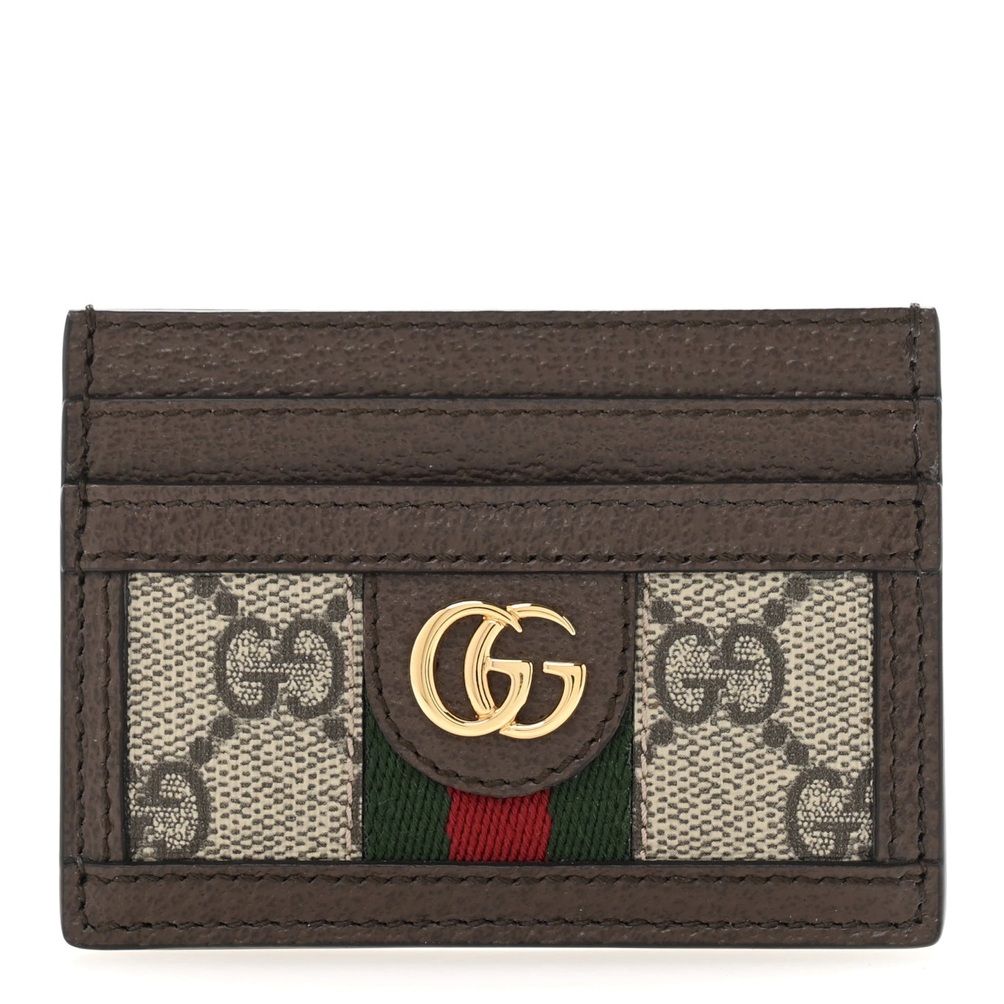 GG Supreme Monogram Textured Dollar Calfskin Ophidia Card Holder Beige Ebony New Acero