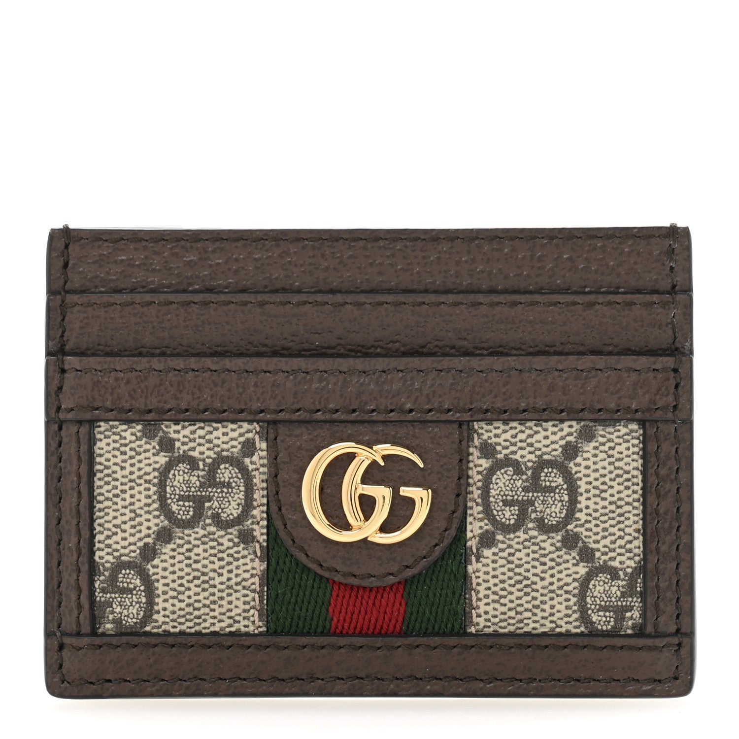 Gucci GG Supreme Monogram Textured Dollar Calfskin Ophidia Card Holder Beige Ebony New Acero 1 of 8