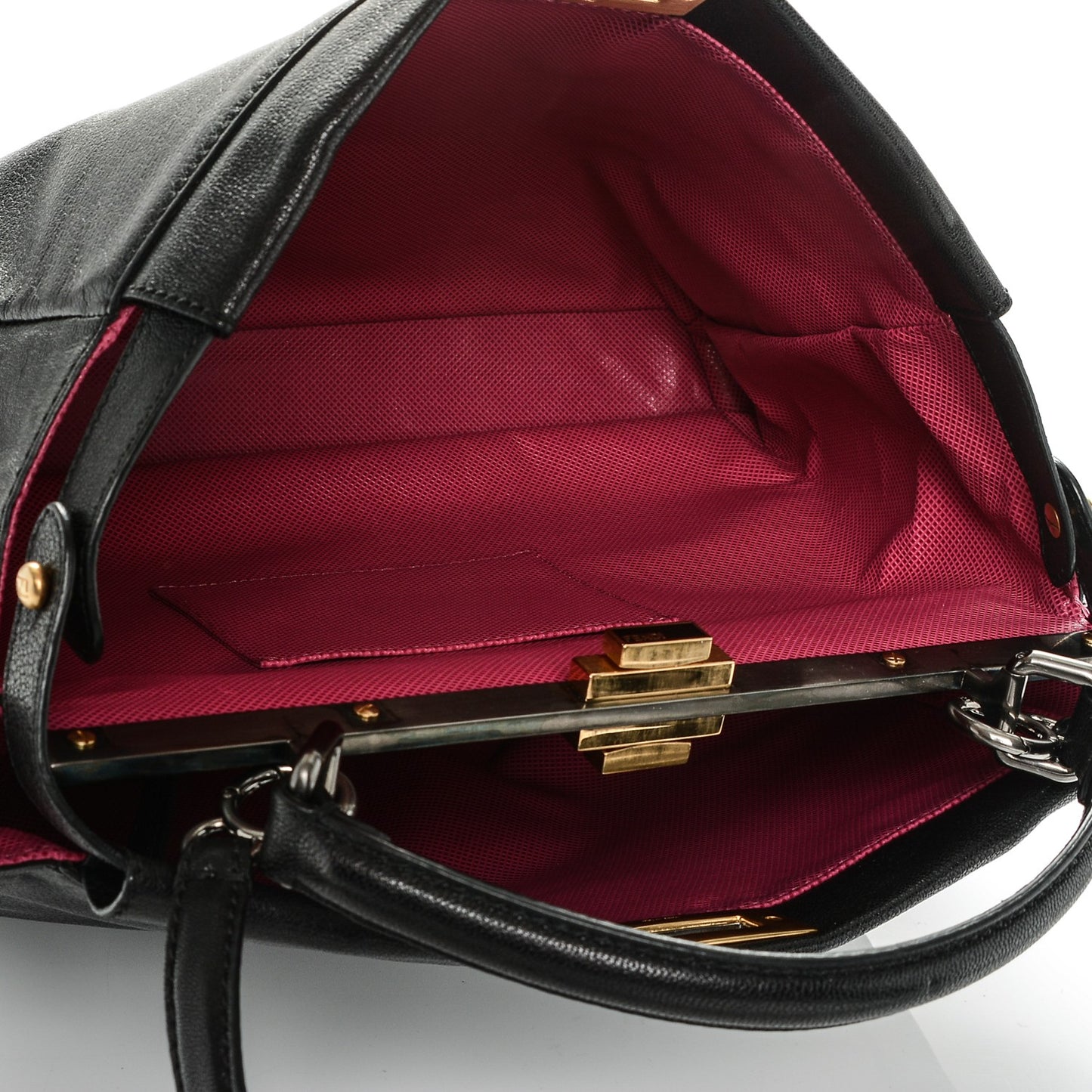 Goatskin Large Peekaboo Iconic Satchel Black Lampone