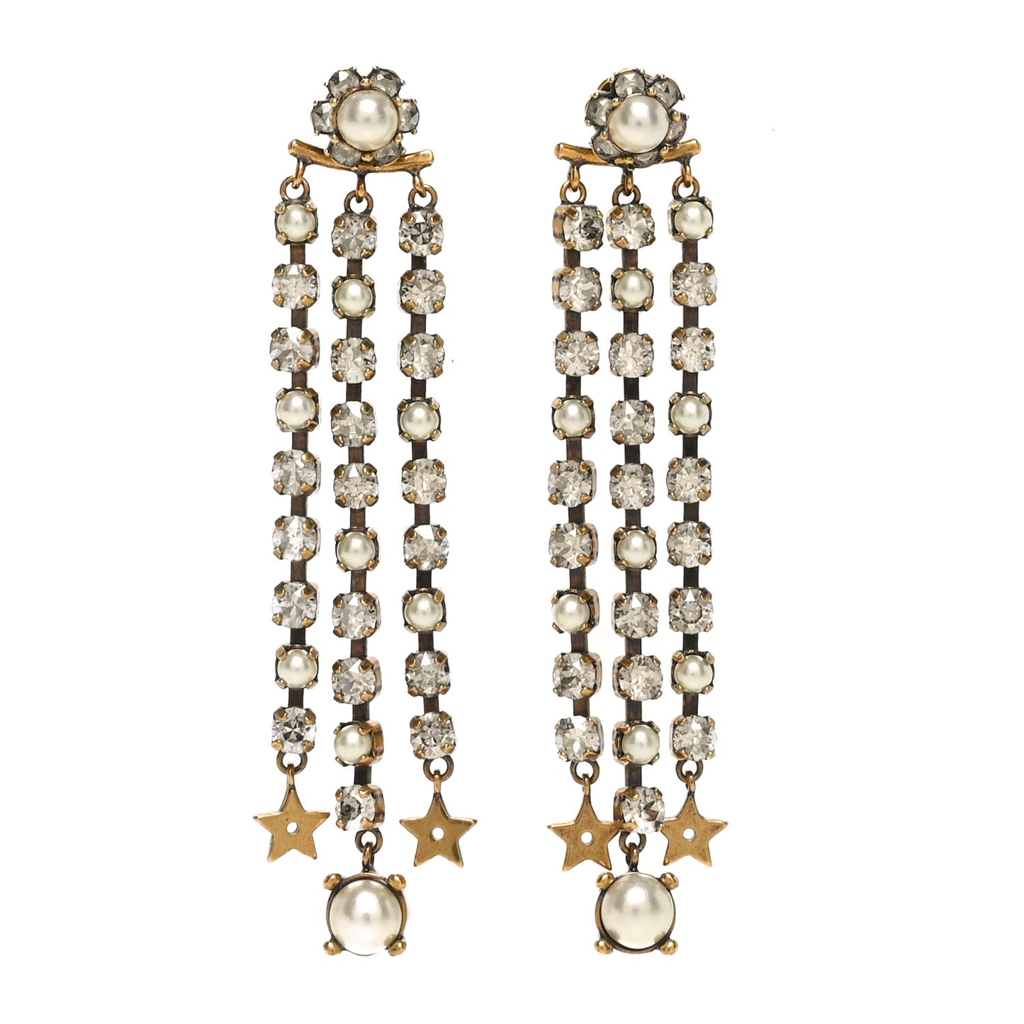 Pearl Crystal Star CD Drop Earrings Gold