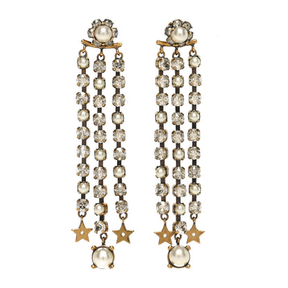 Christian Dior Pearl Crystal Star CD Drop Earrings Gold 1 of 5