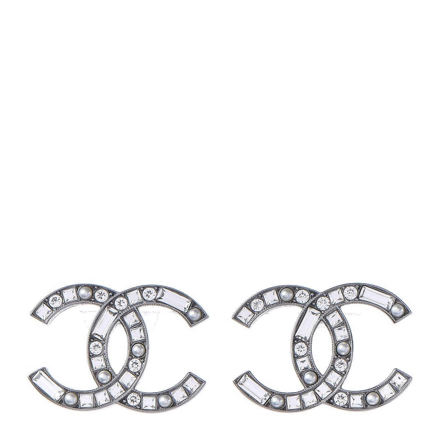 Chanel Baguette Crystal Pearl CC Bright Young Things Earrings Ruthenium 1 of 3