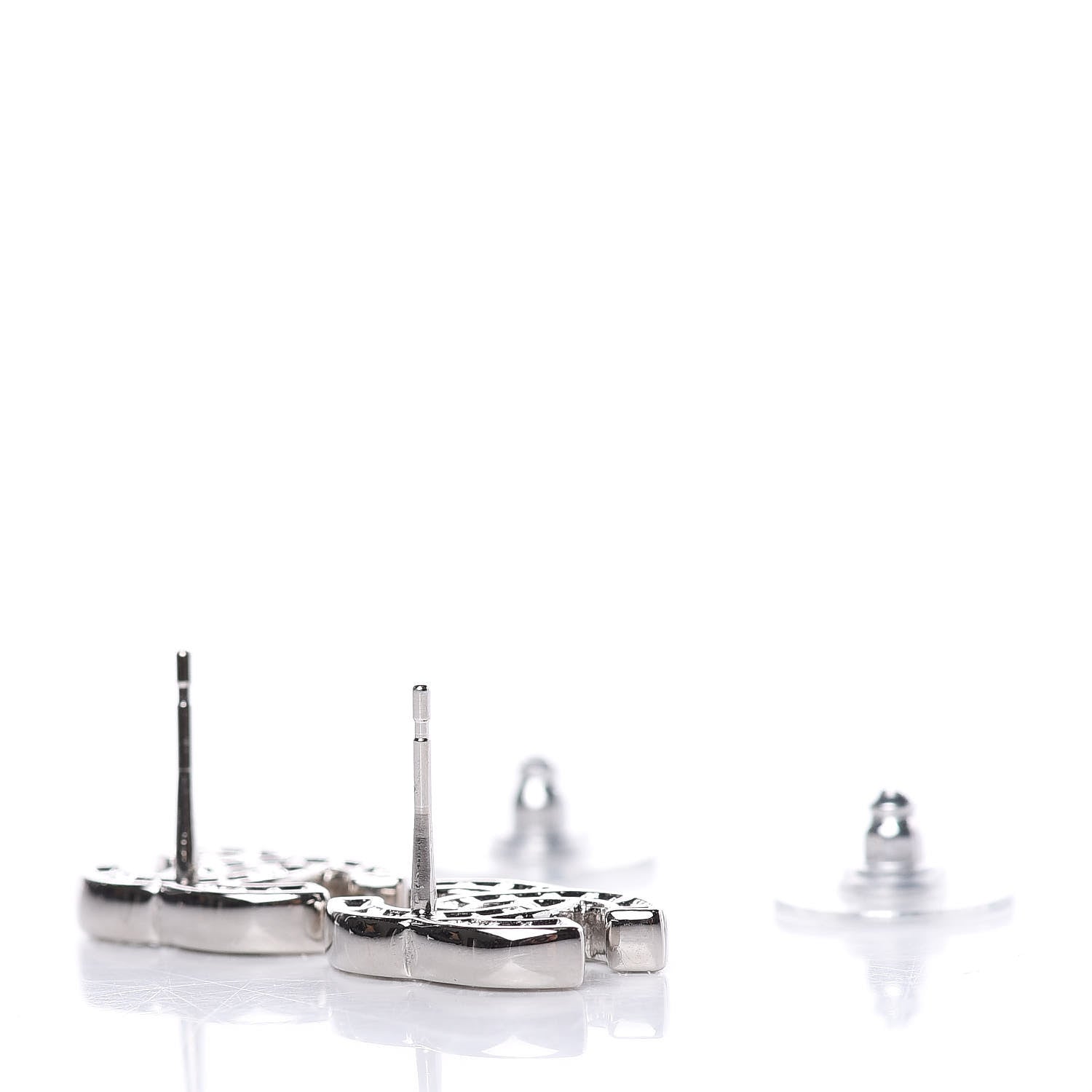 Chanel Baguette Crystal CC Earrings Grey Silver 3 of 4