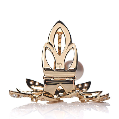 Mikimoto 18K Yellow Gold Diamond Akoya Pearl Flower Brooch Clip 4 of 4