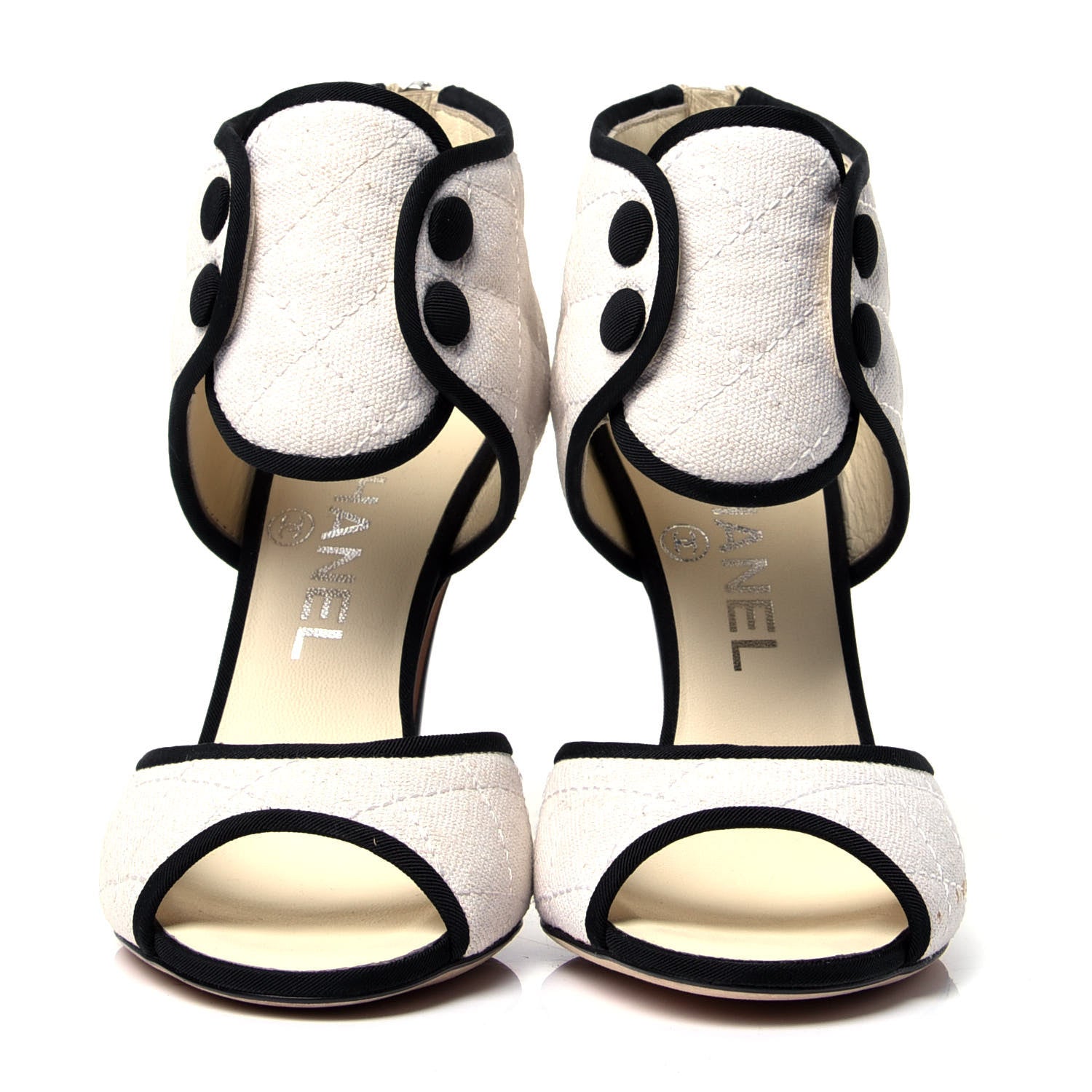 Chanel Grosgrain Canvas Quilted Open Toe CC Sandals 35 White 2 of 7