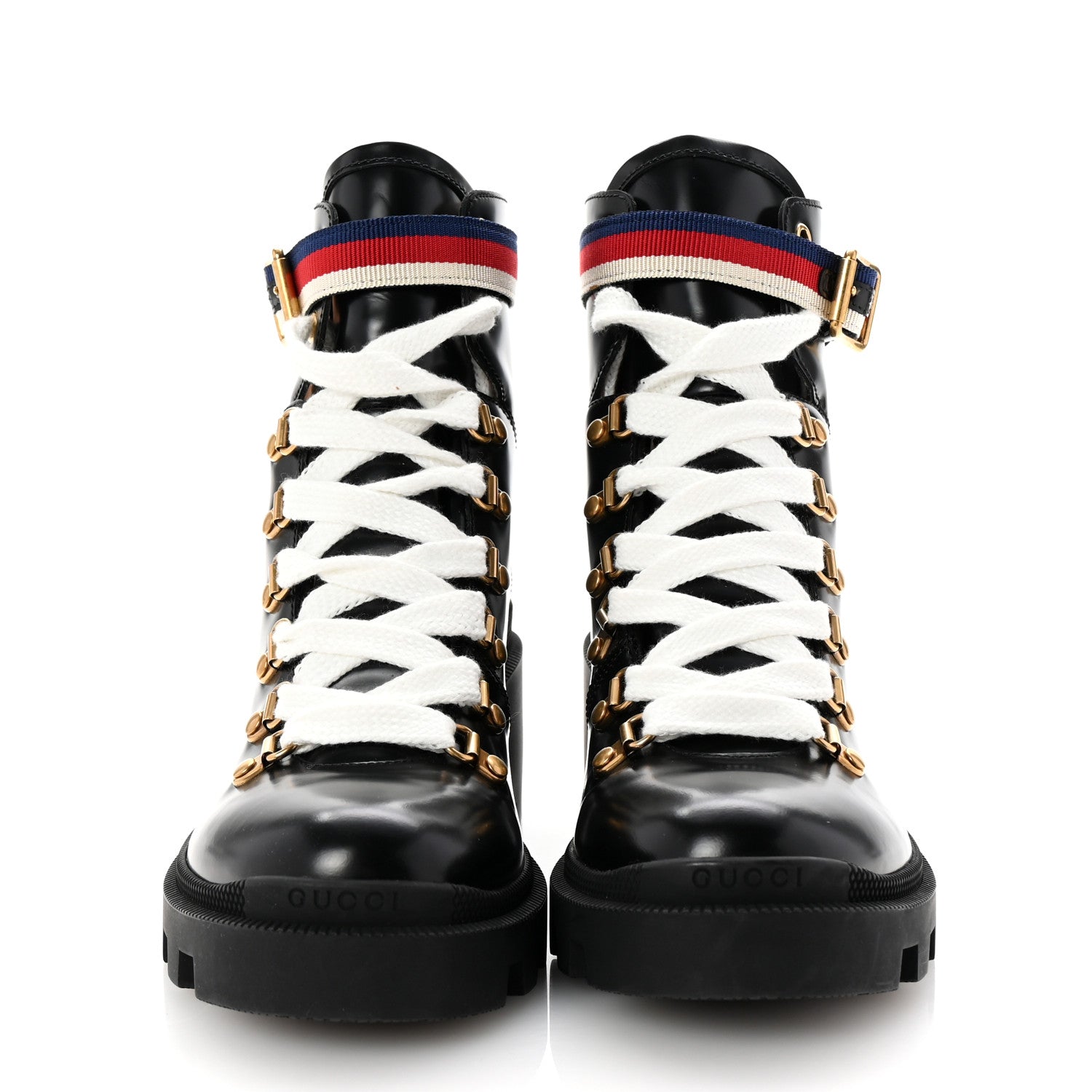 Gucci Calfskin Sylvie Web Womens Lace Up Combat Boots 38 Black 3 of 10