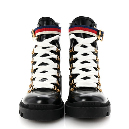 Gucci Calfskin Sylvie Web Womens Lace Up Combat Boots 38 Black 3 of 10