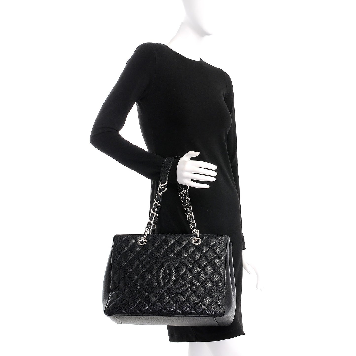Caviar Quilted Grand Shopping Tote GST Black