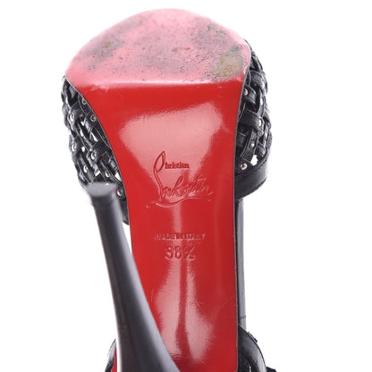 Christian Louboutin Shiny Nappa Studded Woven 120 Platform Peep Toe Pumps 38.5 Black 6 of 12