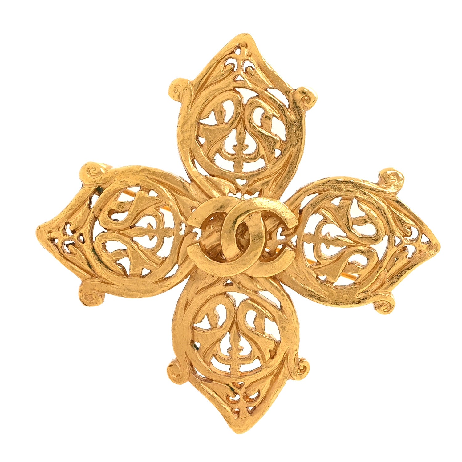 Chanel Metal CC Flower Brooch Gold 1 of 3
