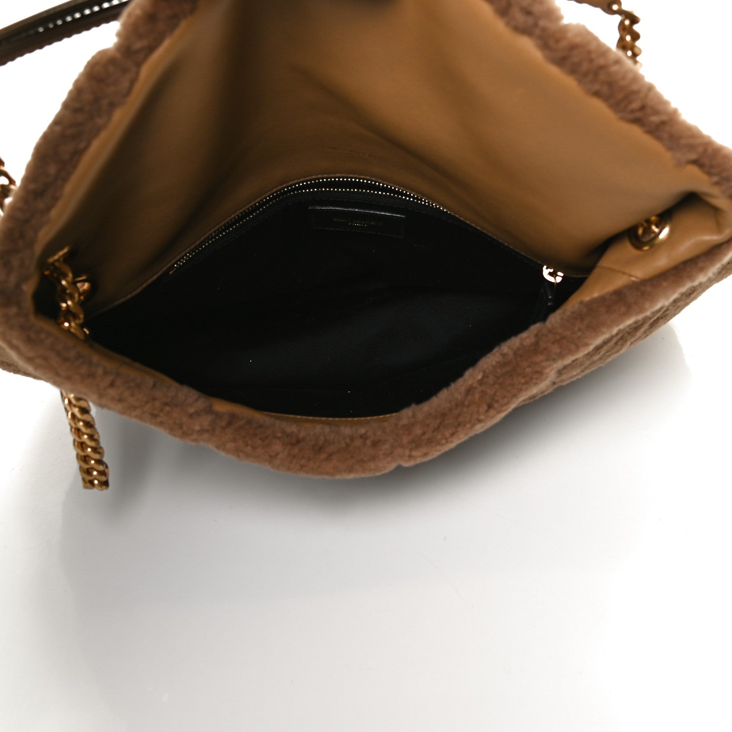 Saint Laurent Shearling Quilted Medium Loulou Monogram Chain Satchel Natural Brown 4 of 10