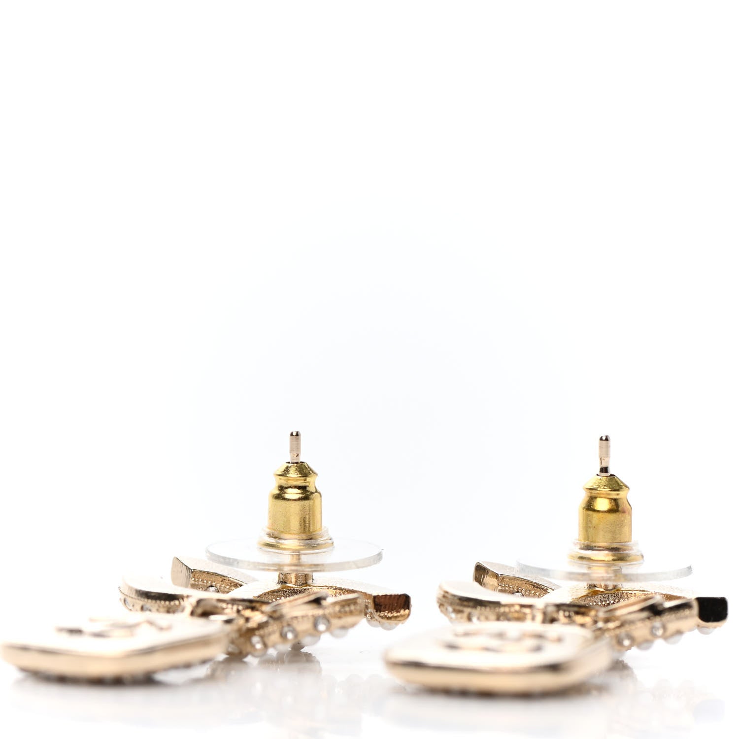 Chanel Pearl Baguette Crystal CC Drop Earrings Gold 3 of 4