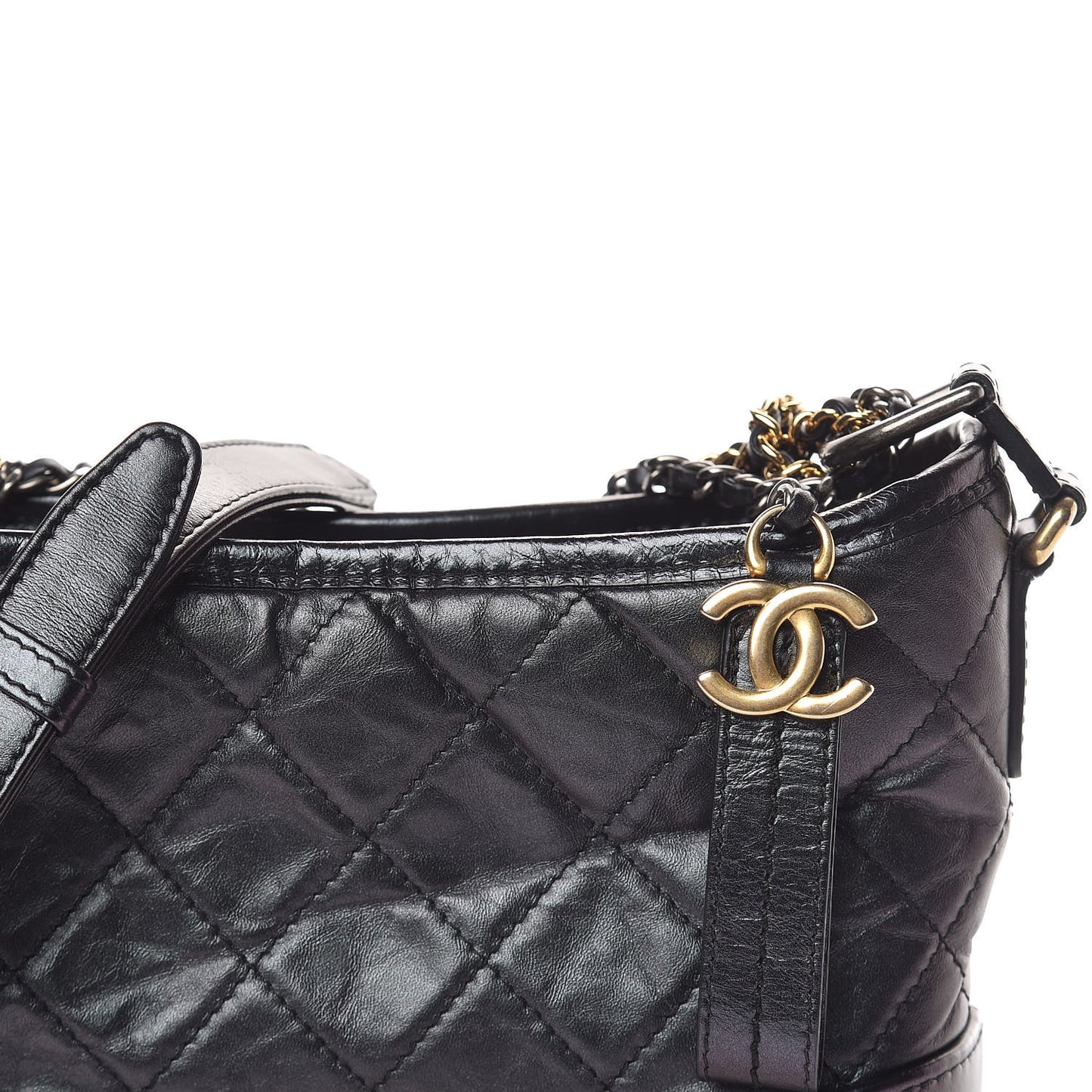 Iridescent Aged Calfskin Quilted Small Gabrielle Hobo Black