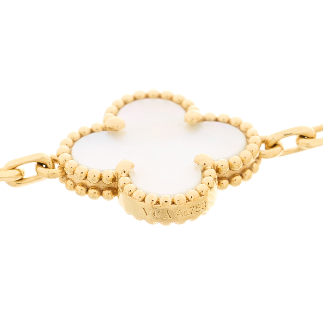 Van Cleef & Arpels 18K Yellow Gold Mother of Pearl 5 Motifs Vintage Alhambra Bracelet 4 of 4
