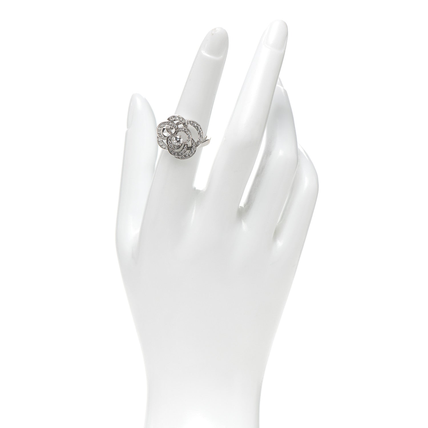 Chanel 18K White Gold Diamond Fil de Camélia Ring 53 6.25 2 of 6