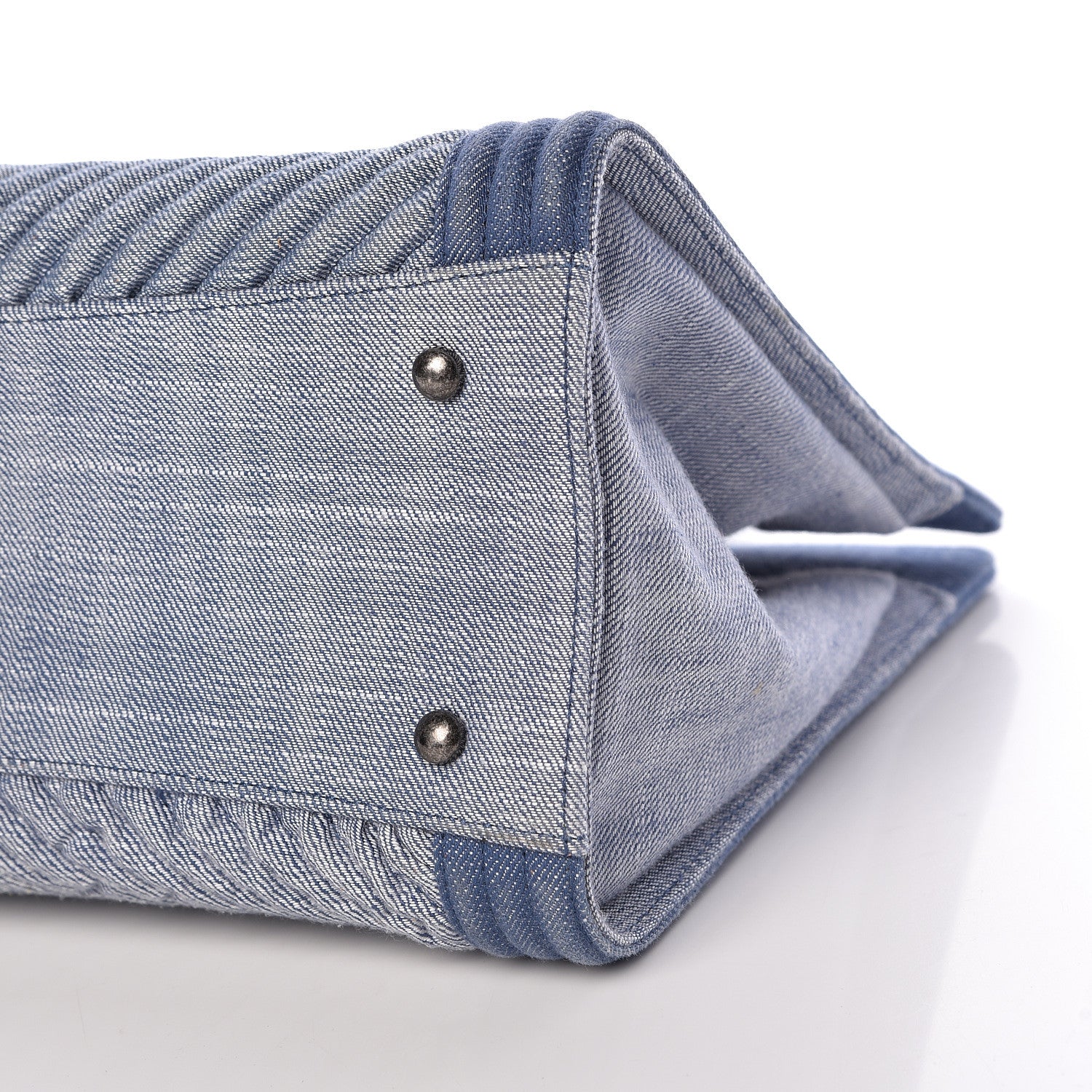 Chanel Denim Chevron Quilted Large Boy Shopping Tote Light Blue 10 of 17