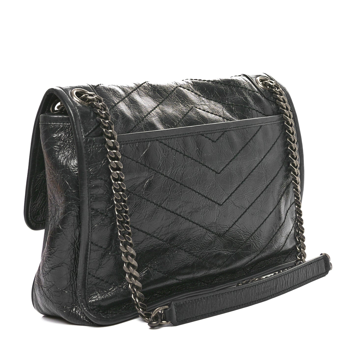 Crinkled Calfskin Matelasse Monogram Medium Niki Chain Satchel Military Olive