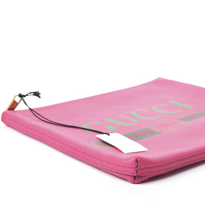 Gucci Pebbled Calfskin Medium Logo Portfolio Clutch Box Pink Green 5 of 9