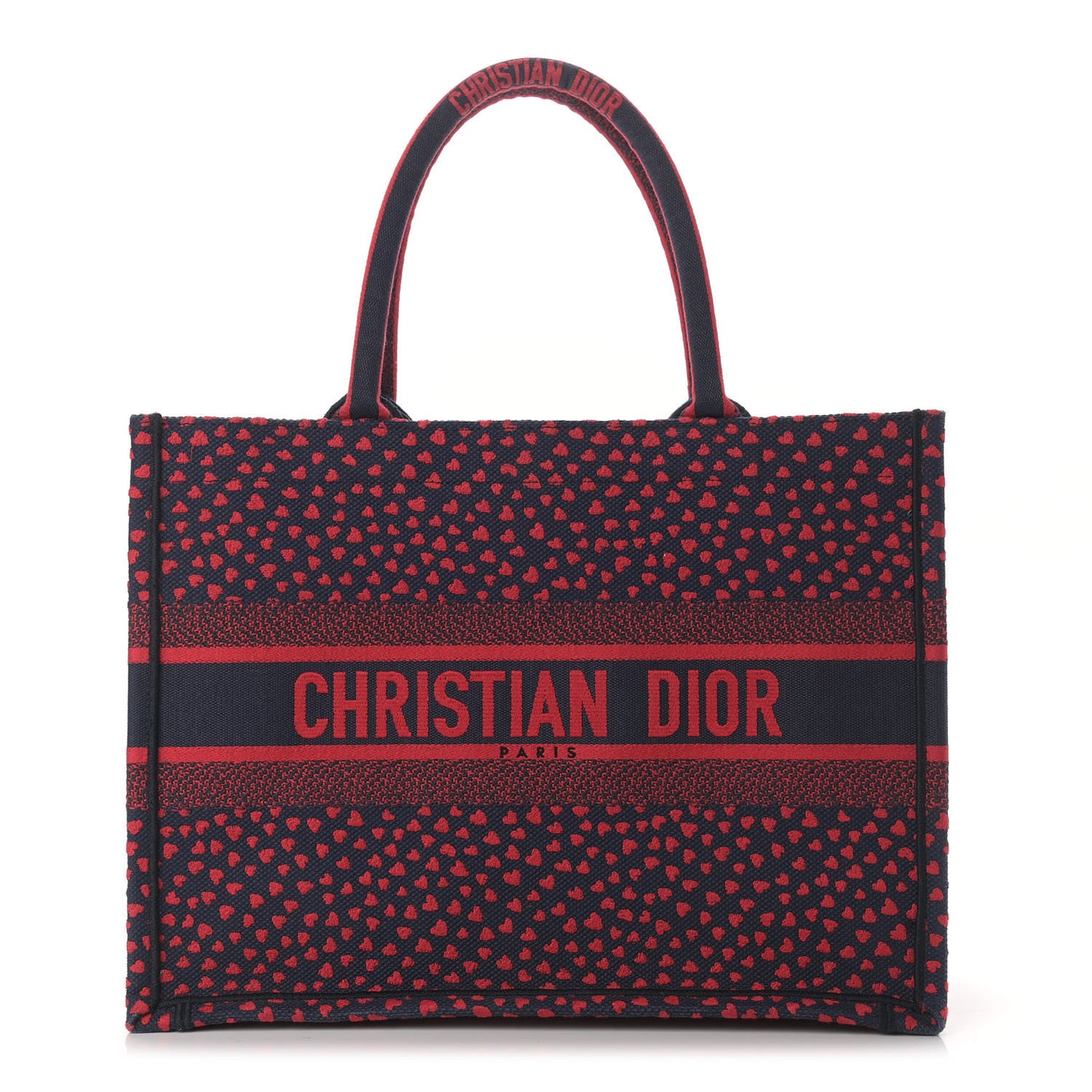 Canvas Embroidered Pop Heart I Love Paris Medium Book Tote Red Multicolor