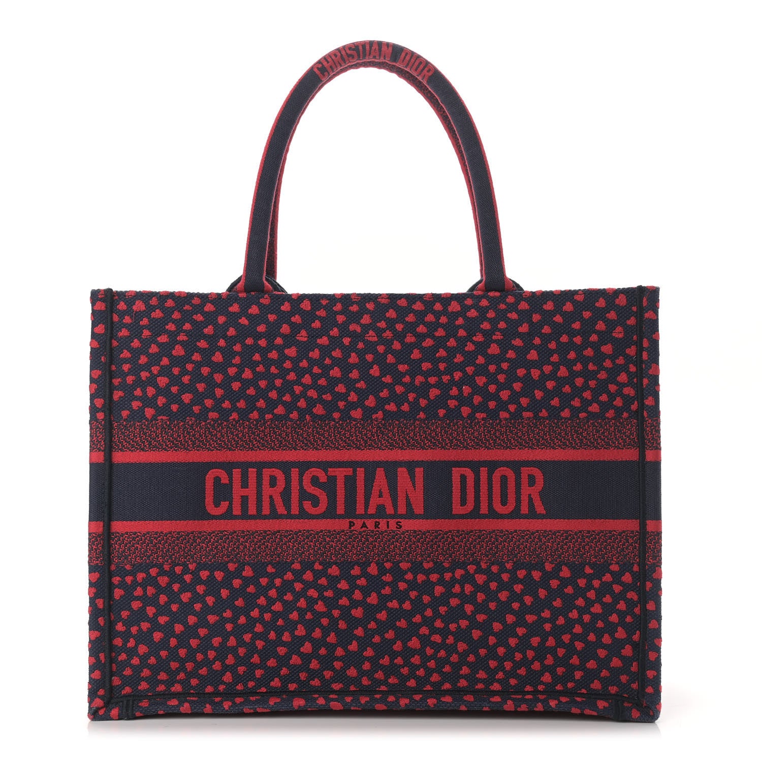 Christian Dior Canvas Embroidered Pop Heart I Love Paris Medium Book Tote Red Multicolor 1 of 14