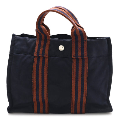 Hermes Canvas Tout Fourre PM Navy Brown 1 of 9